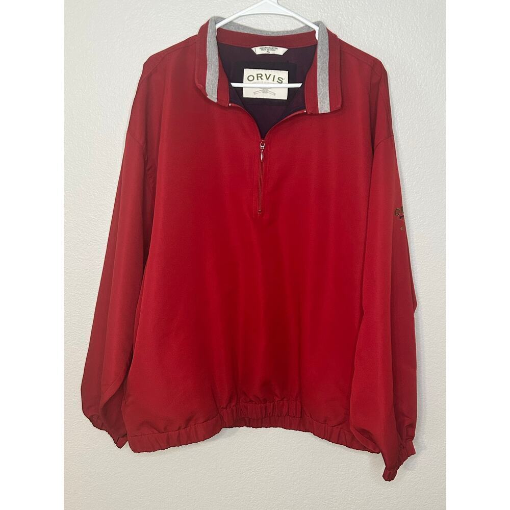 Orvis VTG mens red half zip fly rod windbreaker with pockets and logo size XL